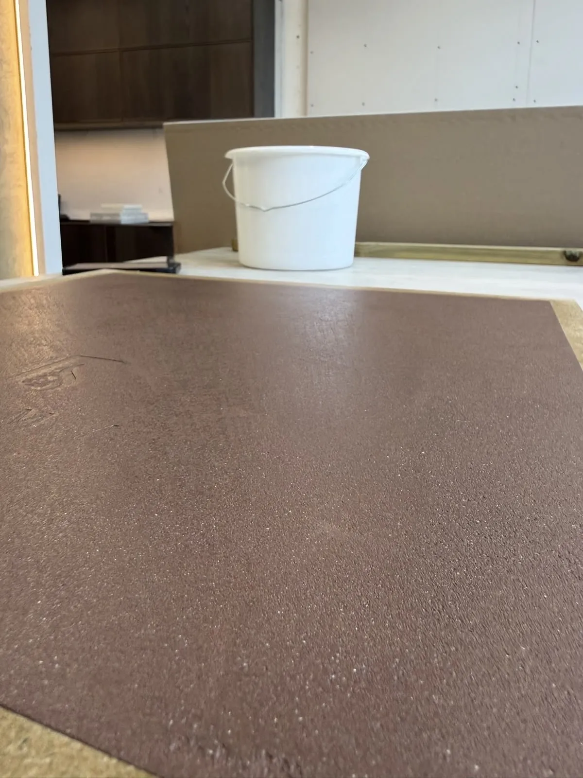 Terracotta Oltre microcement sample board, hand trowelled